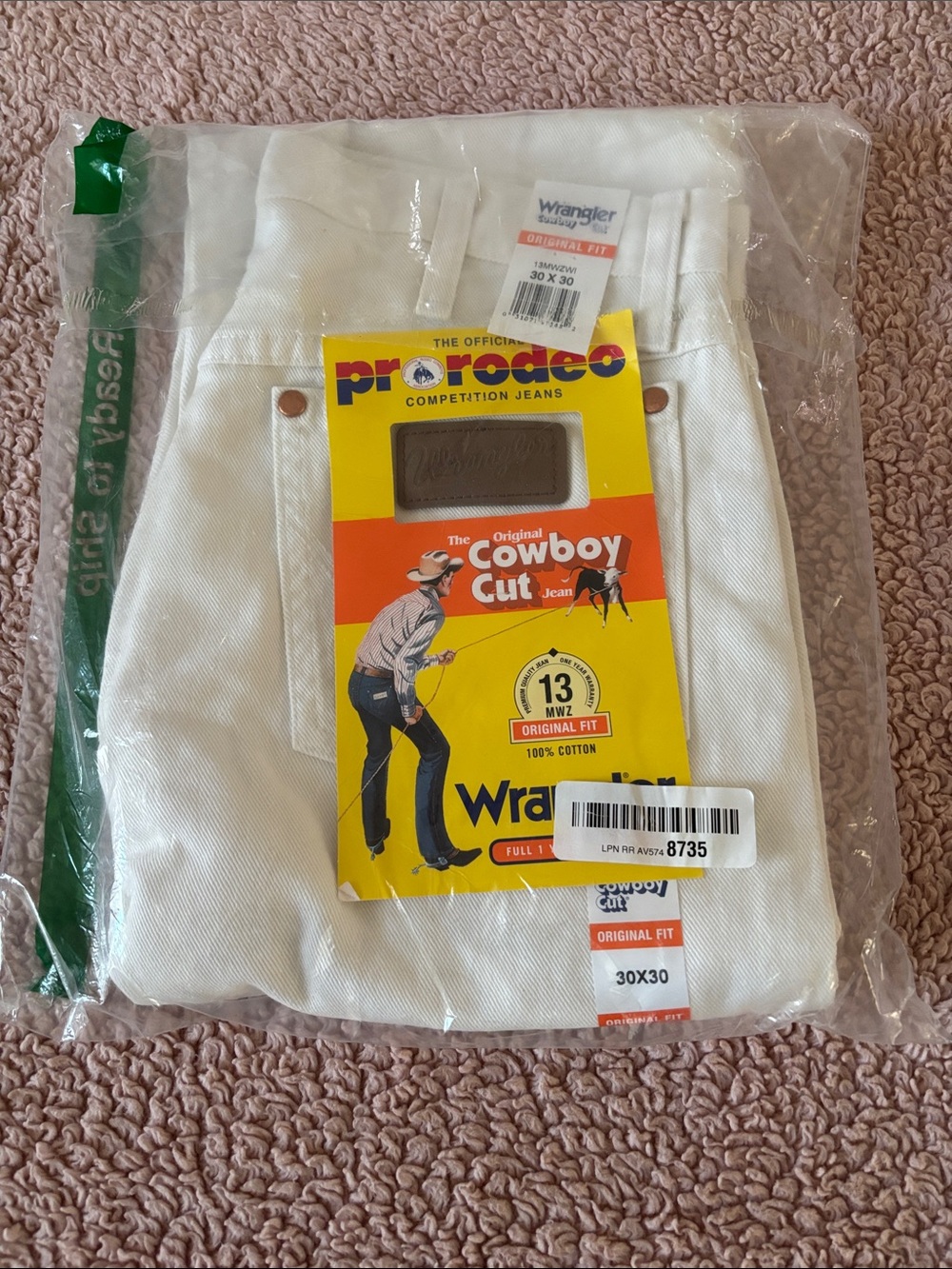 Wrangler White Cowboy Cut Jeans with ProRodeo Tag